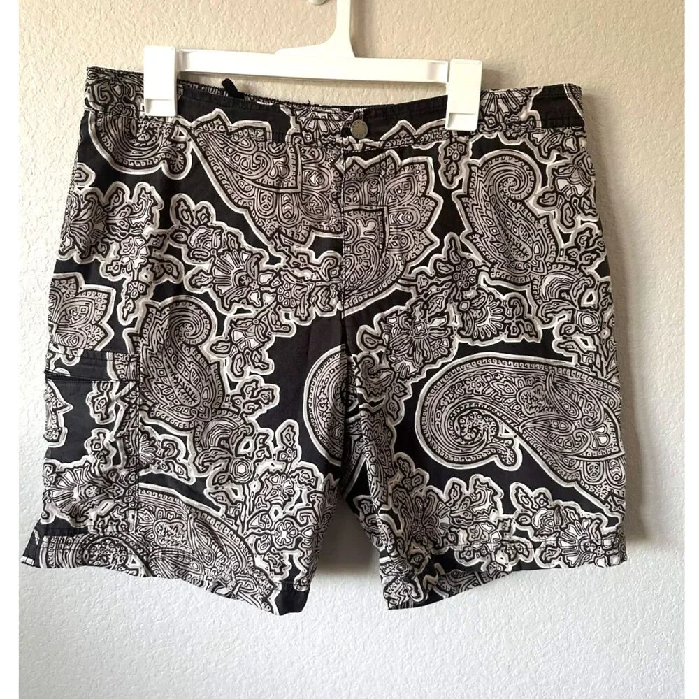Michael Kors Men's L Dark Brown Paisley Swim Trunks 100% Cotton Mesh Lined Boho